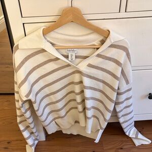 V-Neck Polo Sweater  in Cream and Tan